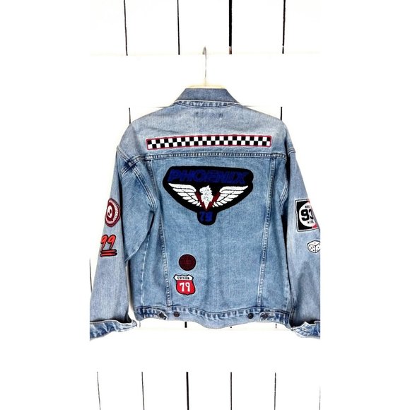 Patch faded blue denim  jean jacket west coast phoenix 79 distressed - Picture 8 of 9